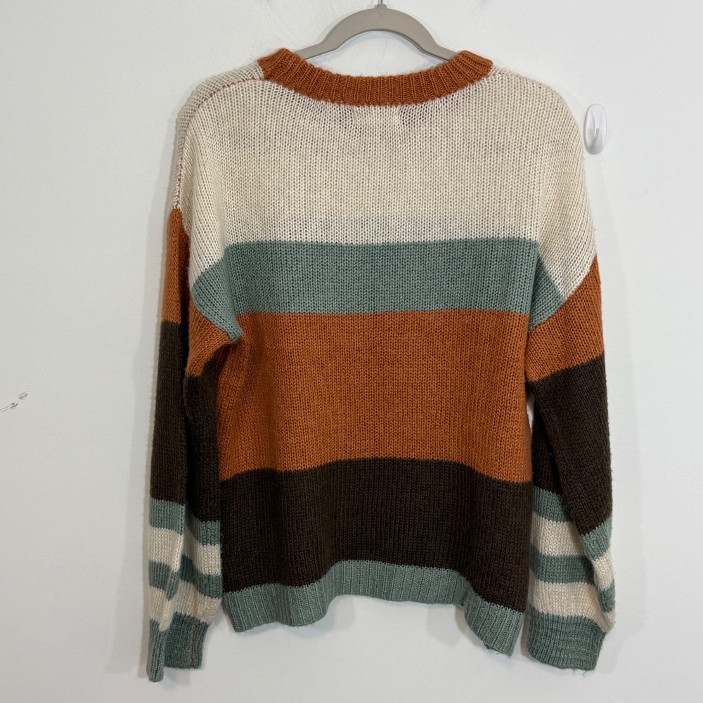 Becaal Womens Striped Sweater M Orange Boho Earthy Casual Knit Crewneck - Picture 5 of 12